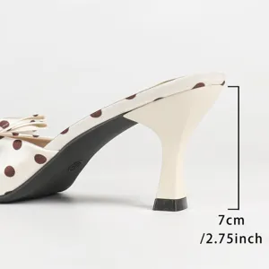 French Polka Dot High Heel Mules 7cm Kitten Heel Slip-On Casual Shoes for Women Summer