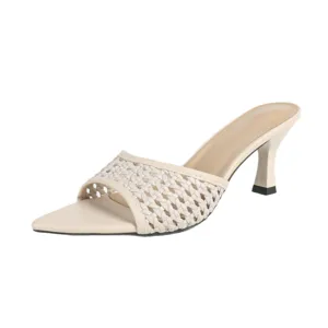 Cremeweiß gewebte spitze Stiletto High Heel Pantoletten Sandalen Damen Hauptprodukt Ansicht