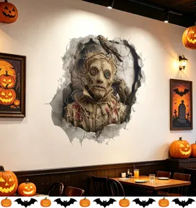 Gedetailleerde 3D-muursticker met Halloween vogelverschrikker en realistisch effect
