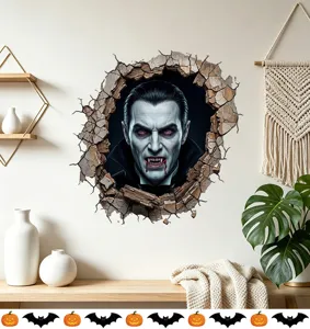 Adesivo murale 3D con testa di vampiro che rompe il muro per decoro casa Halloween
