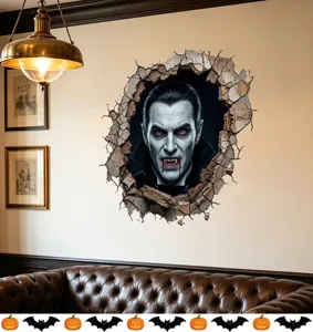 Adesivo murale vampiro Halloween 3D realistico con spaventoso effetto crepa muro
