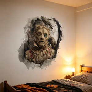 Halloween decoratieve 3D gebroken muursticker met enge vogelverschrikker en kraaien