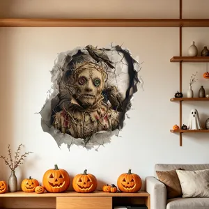 3D Halloween vogelverschrikker muursticker met muurdoorbraak effect voor party decor