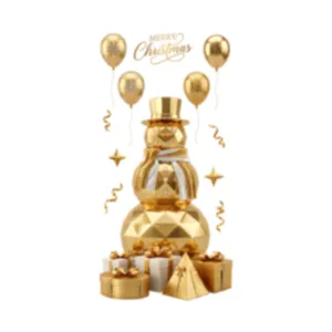 Golden faceted snowman and balloon Christmas window stickers for festive glass decor