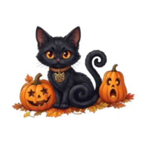 Adorable Halloween cartoon black cat and carved pumpkin static glass window sticker