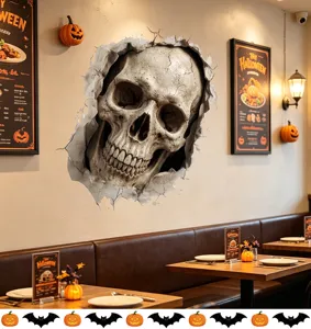 Adesivo murale teschio 3D Halloween con realistico effetto muro rotto decorativo