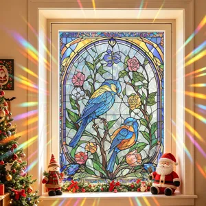 Stained Glass Static Cling Window Film Christmas Bird Floral Rainbow Prism Decorative Window Sticker Home Door Privacy Decoration