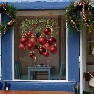 Sticker statique de Noël rouge avec boules pour décoration de fenêtres festives