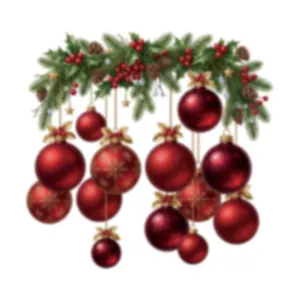 Stickers de Noël festifs avec boules rouges suspendues et houx pour décoration de fête.