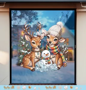 Niedlicher Rentier und Schneemann Fensteraufkleber für die Weihnachtsdekoration