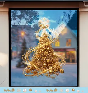 Détail d'un autocollant de fenêtre sapin de Noël géométrique doré pour décor de fête