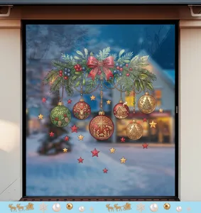Festive Christmas static window stickers with pine branch ornaments and gold stars