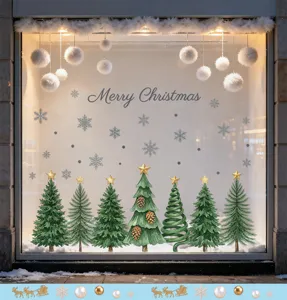 Pegatinas estáticas de ventana con árboles de Navidad y copos para decoración festiva