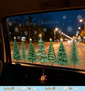 Pegatinas estáticas de árboles de Navidad con copos de nieve para coches y vidrios