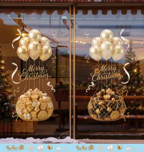 Gouden Vrolijk Kerstfeest ballon raamstickers voor feestelijke winkeldecoratie