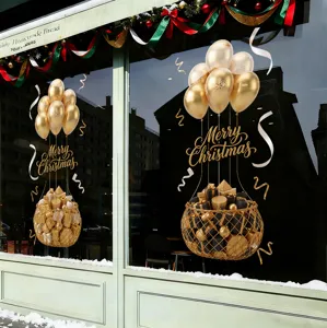 Kerst heteluchtballon raamstickers met gouden ballonnen en cadeaus
