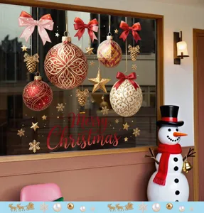 Festive Christmas static window stickers with baubles and stars applied to glass