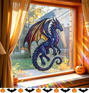 Colorful stained glass style dragon window decal sticker for Halloween home party decor