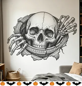 Halloween 3D schedel muursticker met runen voor artistiek slaapkamer decor