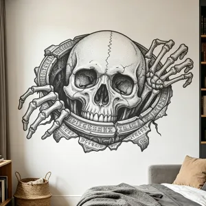 Halloween Decoratieve 3D Schedel Wandsticker Gothic Rune Kunst Ontwerp Zelfklevend Eng Afneembare Vinyl Sticker Voor Slaapkamer Woonkamer Feest