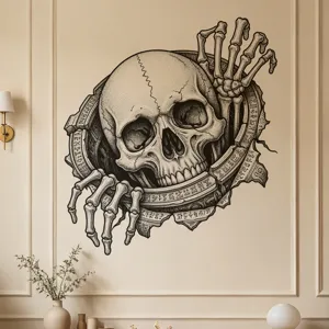 Artistieke 3D horror schedel muursticker met runen voor Halloween slaapkamer decoratie