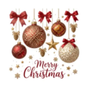 Festive Christmas static window stickers with red ornaments, bows, and golden stars.