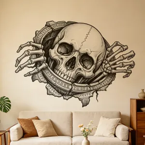 Griezelige Halloween 3D schedel muursticker met rune kunst voor interieurdecoratie