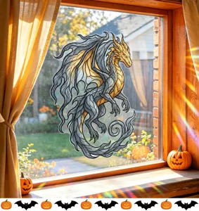 Decorative dragon window sticker with stained glass effect for Halloween home atmosphere