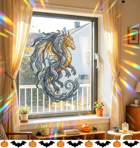 Rainbow dragon static window cling with suncatcher prism effect for Halloween decor