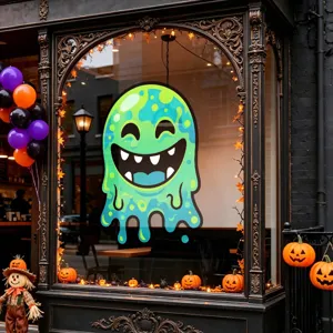 Großer grüner Cartoon-Geist-Fensteraufkleber für festliche Halloween-Ladendekoration