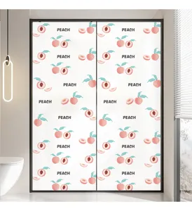 Statische matte glasfolie met roze perzik cartoonpatroon voor privacy in de badkamer