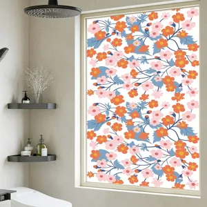 Floral Frosted Privacy Window Film Static Cling Non-Adhesive Glass Sticker Decorative Vinyl For Bathroom Home Kitchen Bedroom