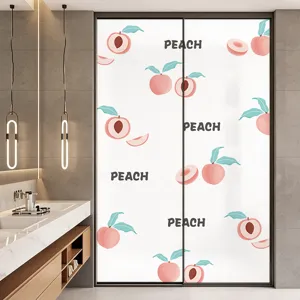 Decoratieve matte privacy glasfolie met roze perzikpatroon voor badkamerdeuren en ramen