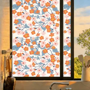 Decorative floral static cling frosted window film for home privacy and glass protection