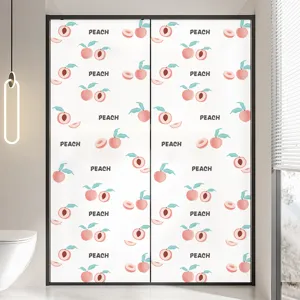 Statische matte raamfolie met roze perzik cartoonpatroon voor privacy in de badkamer