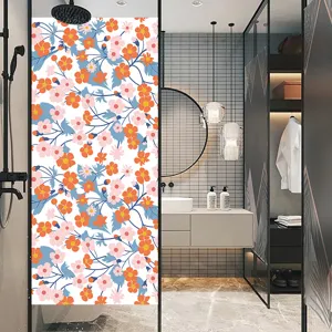 Decorative floral frosted glass privacy film for bathroom shower doors and windows