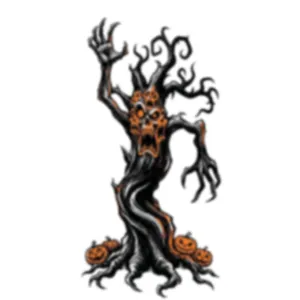 Halloween Fensterbild Gruseliger Baum mit Kürbissen und Totenköpfen Statische Haftung