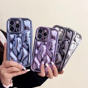 Detailed showcase of electroplated liquid mirror phone cases highlighting unique metallic texture.