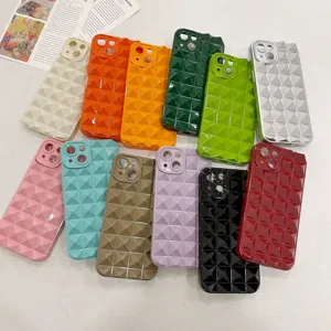 Solid Color Geometric 3D Studded TPU Phone Case For iPhone Flexible Soft Rubber Full Coverage Protective Cover