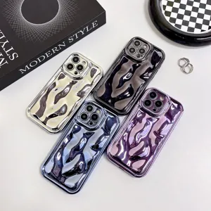 Electroplated meteorite texture phone case compatible with iPhone, luxury liquid metal cover.