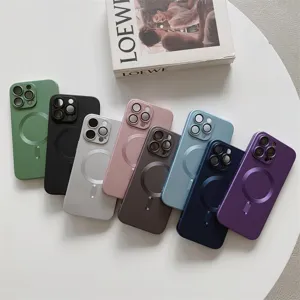 MagSafe magnetic phone case with lens protection compatible for iPhone, multiple colors available.