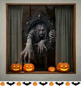 Spooky Halloween ghost mirror static window sticker for horror theme party decoration