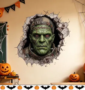 3D Frankenstein αυτοκόλλητο τοίχου με κόκκινα μάτια και εφέ σπασμένου τοίχου
