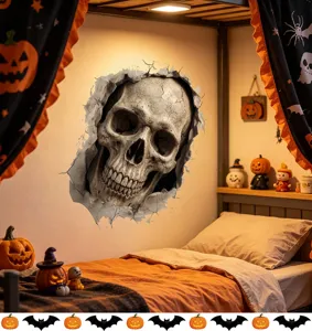 Adesivo murale 3D realistico con teschio spaventoso per camera da letto di Halloween