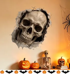 Adesivo murale 3D teschio realistico per decorazioni di feste di Halloween spaventose