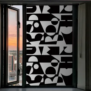Detailed view of geometric abstract black and white frosted window privacy sticker film
