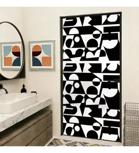Modern black and white geometric abstract frosted privacy glass film for bathroom doors