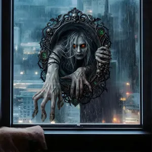 Halloween Mirror Ghost Wall Sticker PVC Printed Horror Scary Window Decal Static Cling For Party Decoration Decor