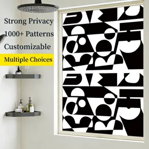 Abstract Geometric Black And White Frosted Glass Film Static Cling Privacy Window Sticker Non-Adhesive For Bathroom Home Decor