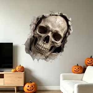 Adesivo murale teschio 3D Halloween realistico con effetto muro rotto per decorazioni